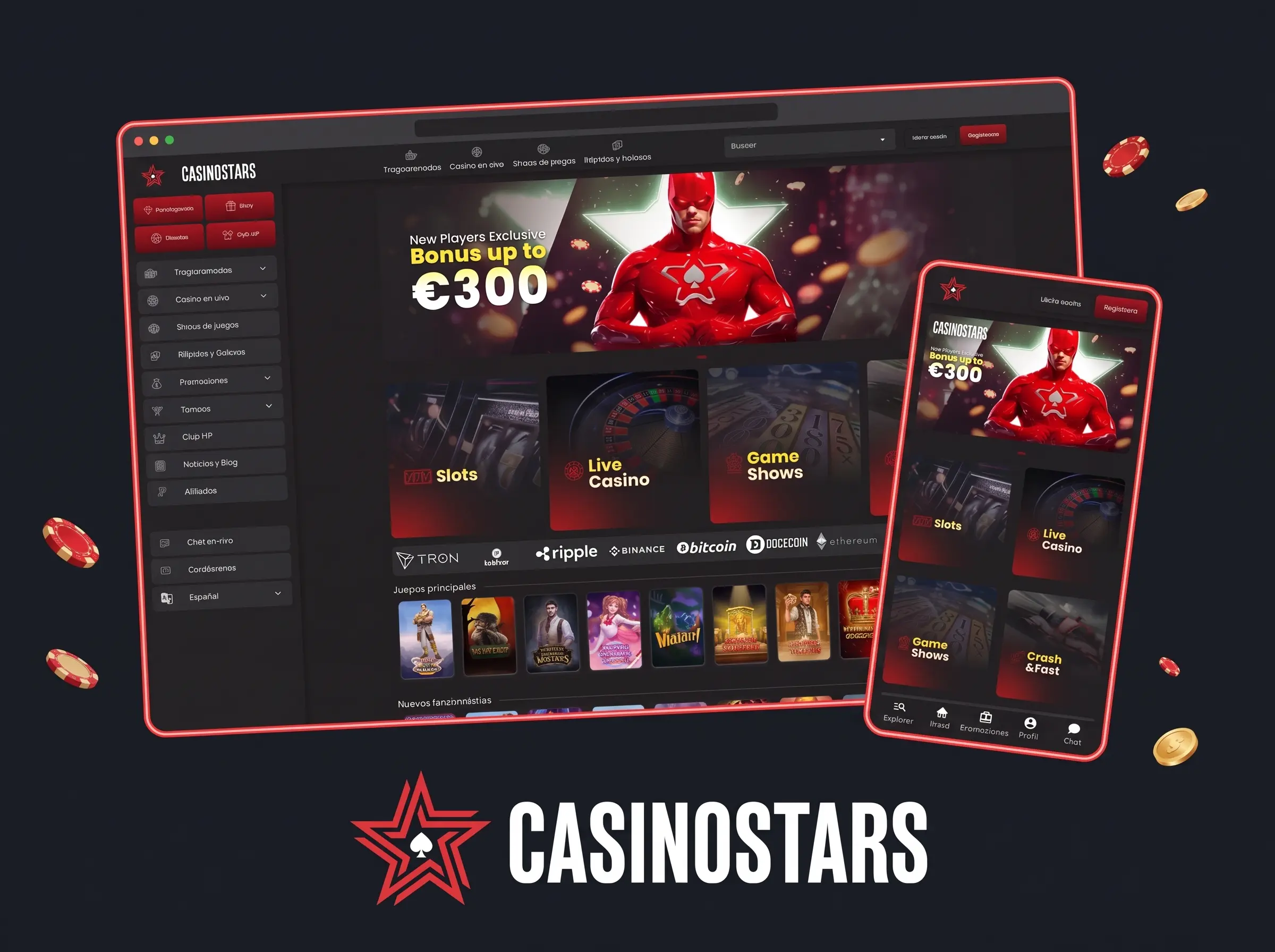 Casinostars casino online: versión de escritorio y móvil con el bono de bienvenida, slots, casino en vivo y game shows