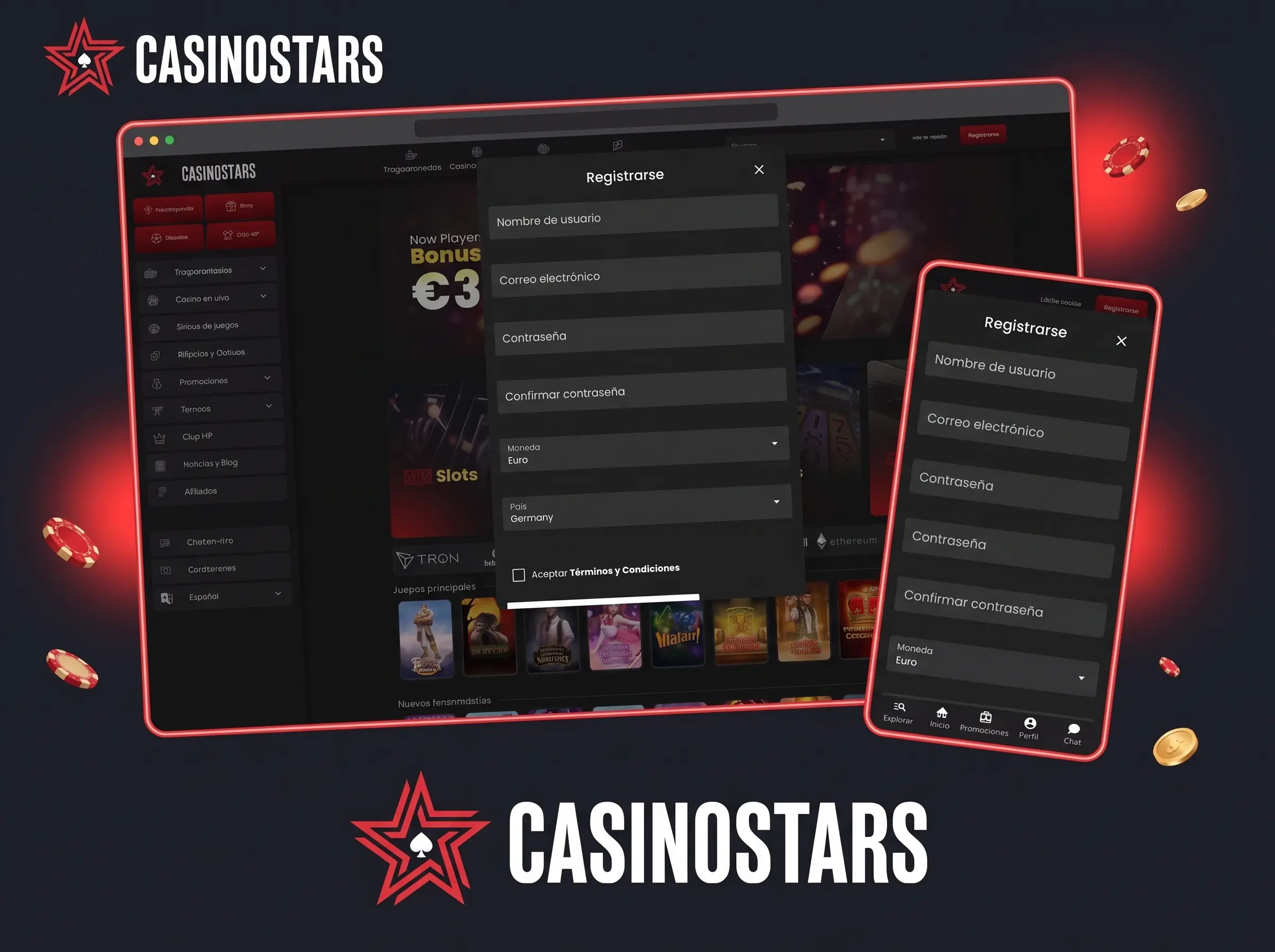 Formulario de registro de Casinostars en el navegador y en el móvil