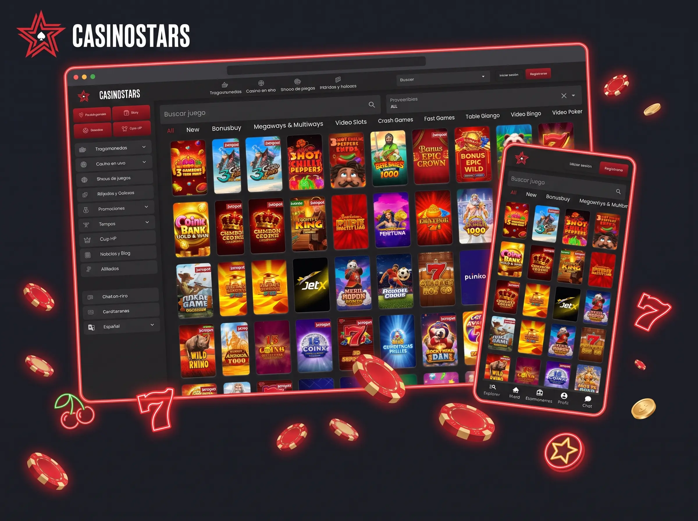 Catálogo de tragaperras de Casinostars en el navegador
